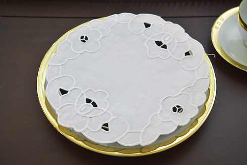 White Emerald Embroidered Round Doilies 9" Round.